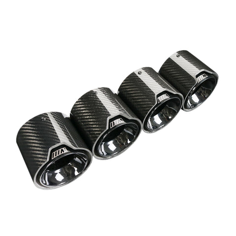 Black Coated Stainless Steel Glossy Carbon Fiber Exhaut Tip Pipe Tail Ends Fits for BMW M3 G80 M4 G82 G83 2020+