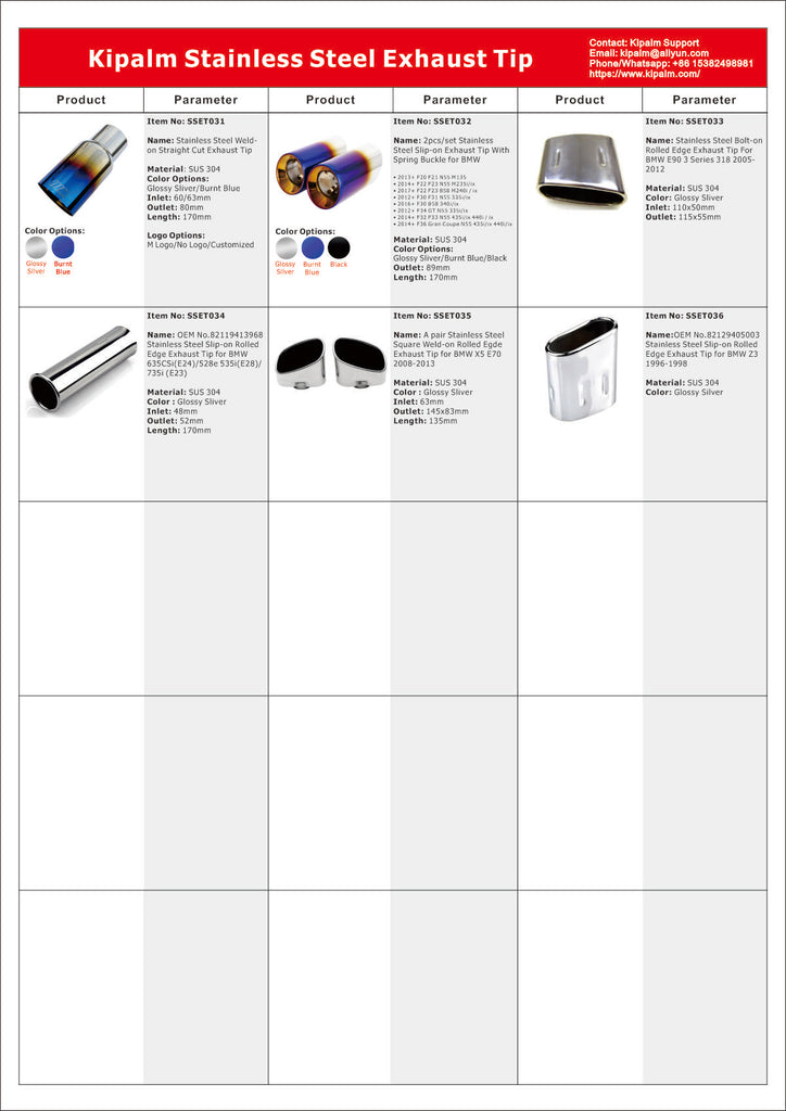 Kipalm Stainless Steel Exhaust Tip Catalog 3