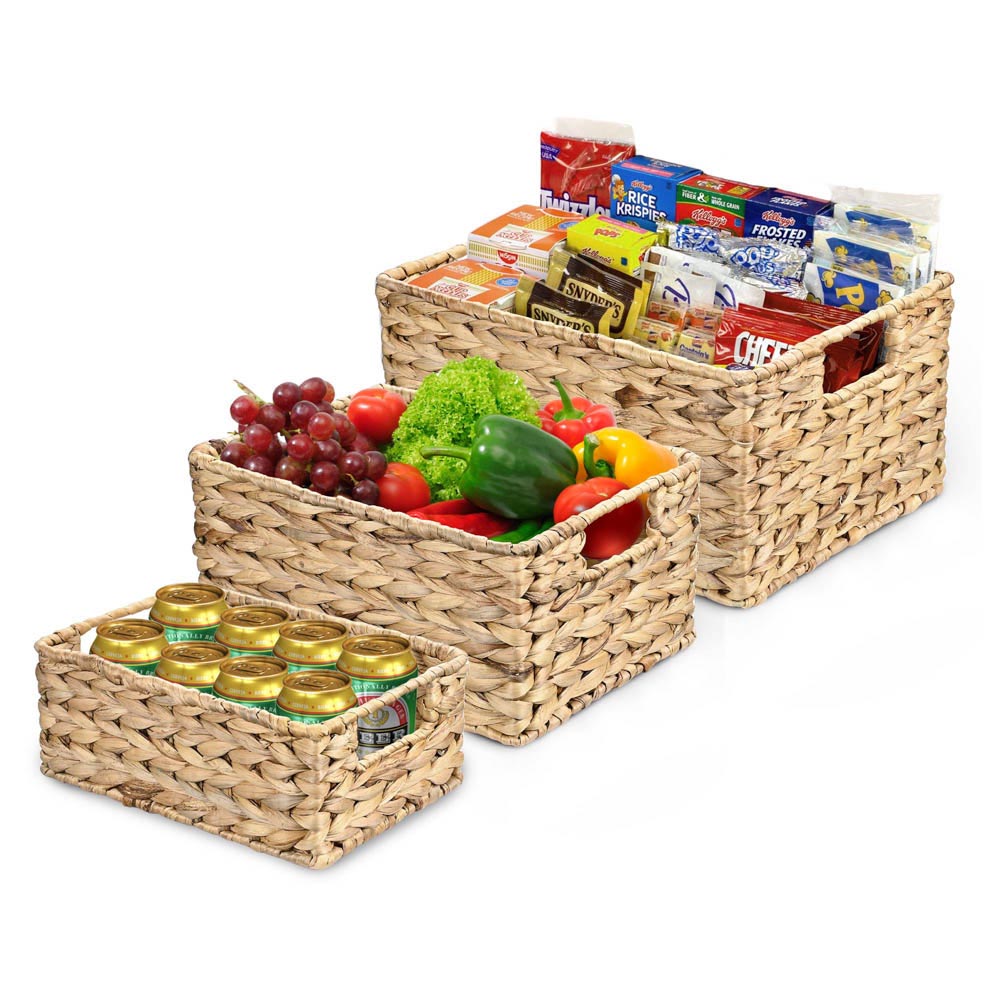  Wicker Fruit Food Storage Baskets with Handle Set(3) 