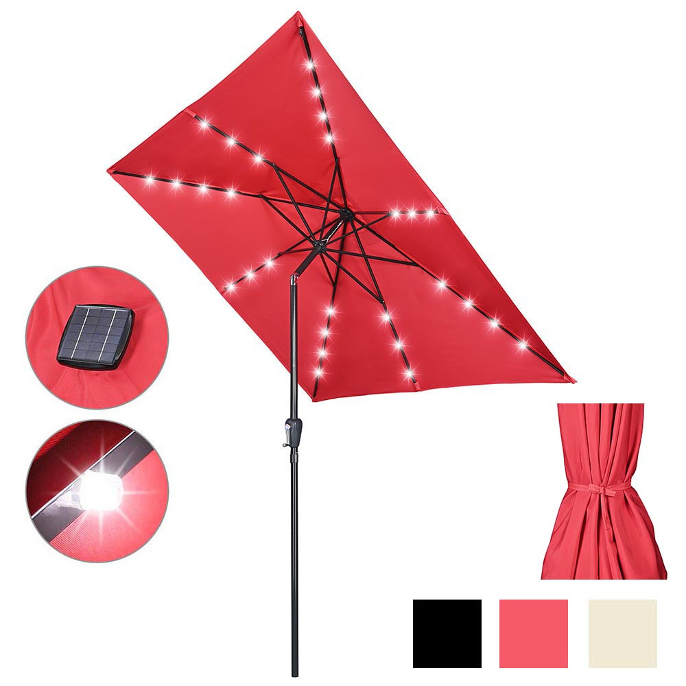  Square Solar Patio Umbrella w/ Light Bulbs Tilt 9ft 8-Rib 