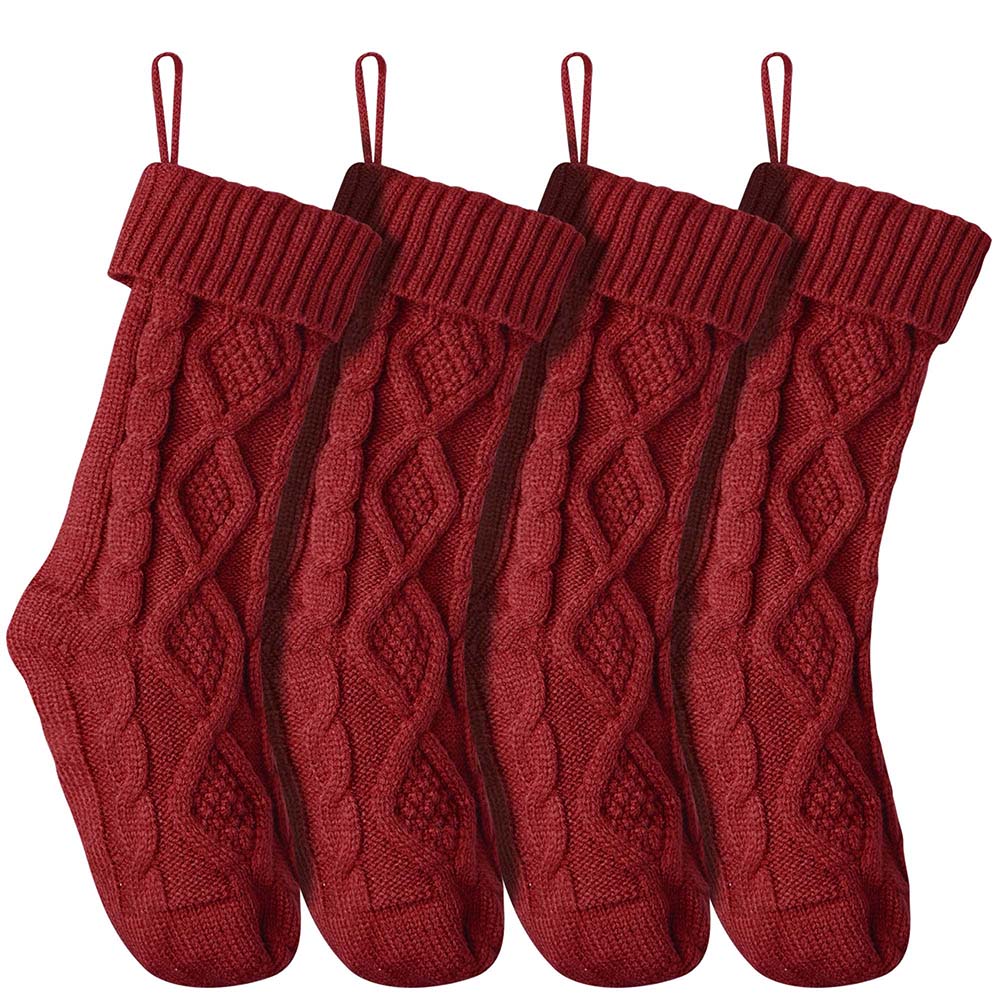  Knitted Christmas Stockings Set(4) Red Handmade Stockings 18in 