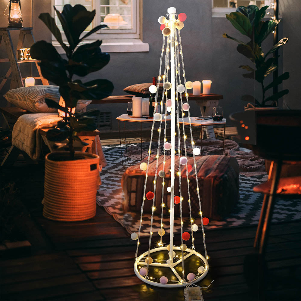  3' LED Cone Christmas Tree with Cotton Balls Battery Operated 