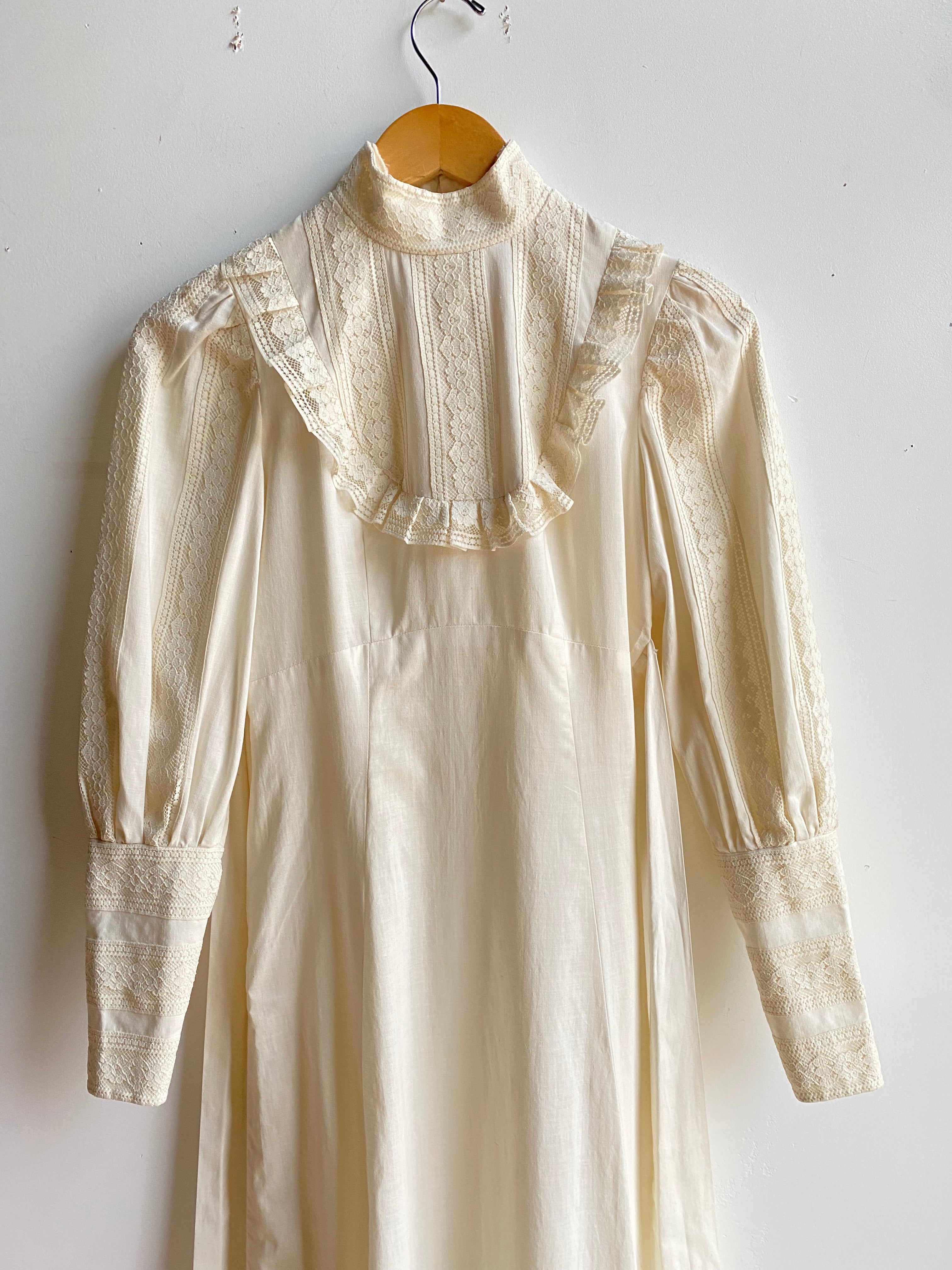 60s White Cotton Prairie Dress