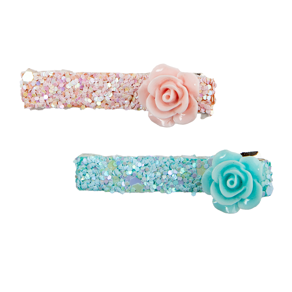 Boutique Glitter Rosette Hair Clips