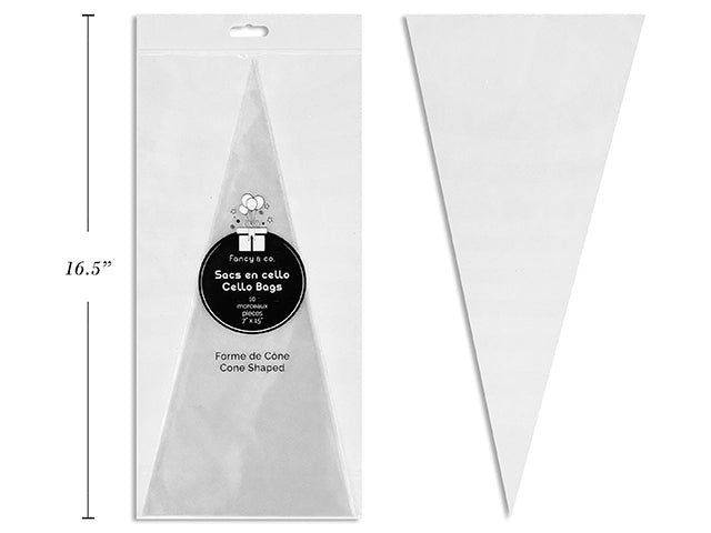 Clear Cello Treat Bags Cone Shape 10 pcs 7'x15' 30 Micron