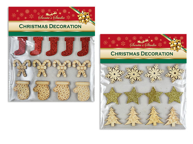 Christmas Glitter Wooden Self Adhesive Sticker