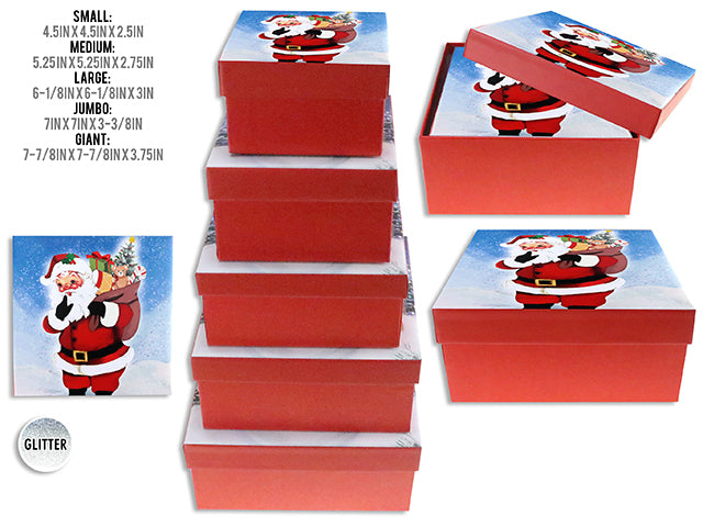 Set/5 Xmas Glitter Vintage Santa / Snowman Gift Box. Medium