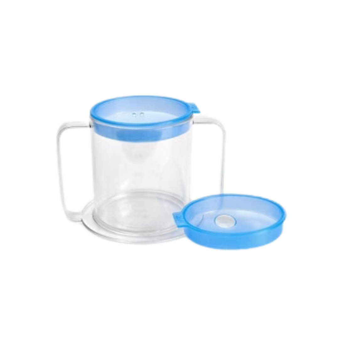 Providence Spillproof 2 HANDLE Clear Mug With 1 Thick Liquid BLUE Lid