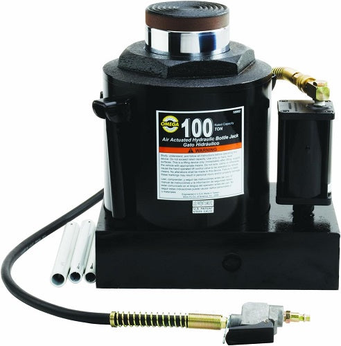 Omega 18992 Black Hydraulic Air Actuated Bottle Jack - 100 Tons Capacity