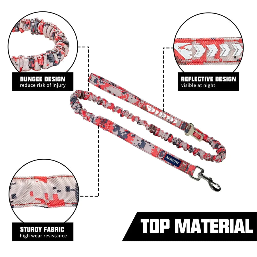 Auroth Dog Leash - Heavy Duty Bungee Tactical & Training Leash 6Ft - Red Camo