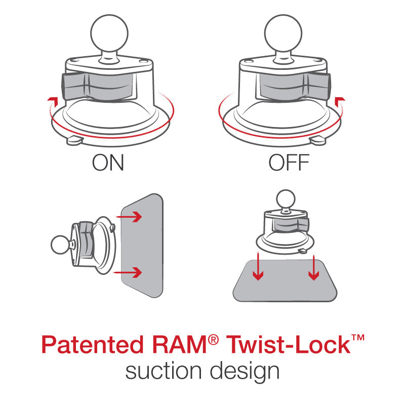 RAM? Twist-Lock? Suction Cup Mount with Electronics Plate - Short - RAM-B-166-A-111U