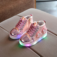 Flower Girls LED Shoes Glowing Sneakers Kids With Lights Girls Luminous Sole LED Bright Shoes Kids Infantil Lighted Shoes Children Light Up Trainers