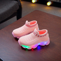 Kids Sneakers ChildrenLed Shoes Baby Girls Boys Letter Mesh Led Luminous Socks Sport Run Bright Sneakers Shoes Sapato Infantil Light Up Shoes