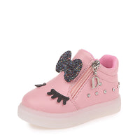 New Fashion Children Glowing Shoes Princess Bow Girls Light Up Led Shoes Spring Autumn Cute Baby Bright Sneakers Shoes HE-21 Rhinestone Shoes