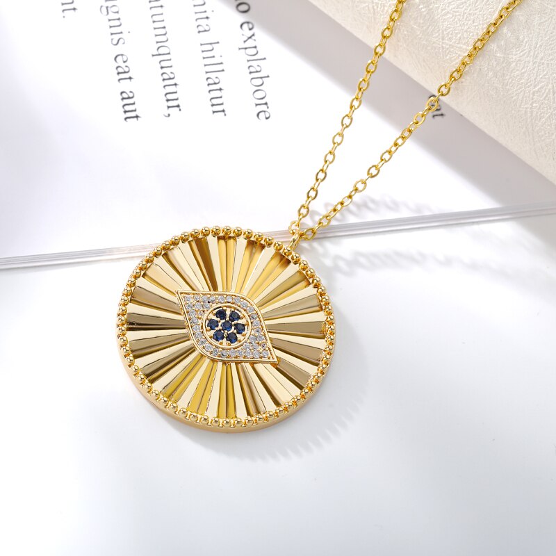 BLUE EVIL EYE PENDANT NECKLACE FOR WOMEN LUCKY ZIRCON ROUND GIRL SIMPLE CHAIN FEMALE DAILY MINIMALIST JEWELRY GIFTS