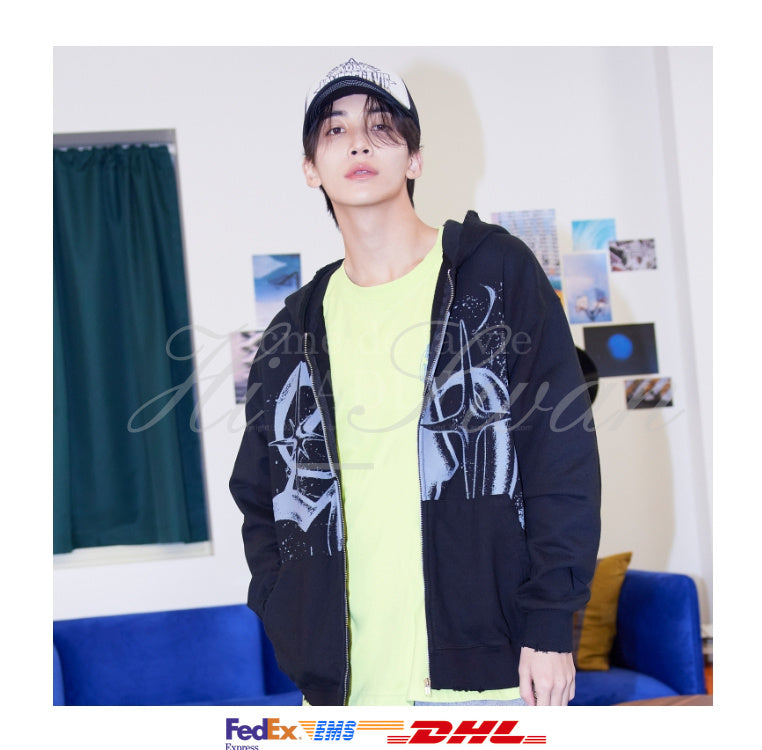 [SEVENTEEN] JEONGHAN VINTAGE SYMBOL DESTROYED WASHING HOODIE ZIP UP  OFFICIAL MD