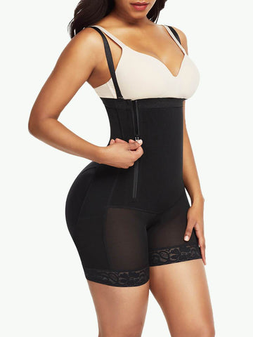 Sculptshe Side Zipper Lace Hem Body Shaper