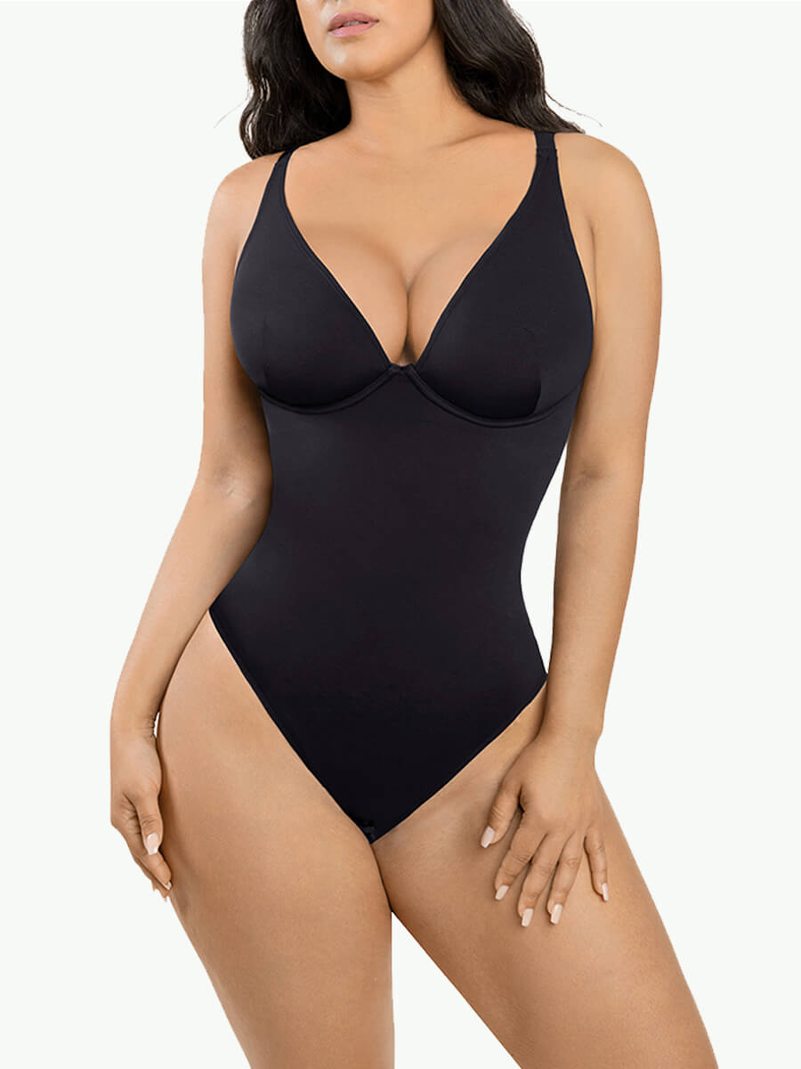 Plunge V Neck Thong Bodysuit