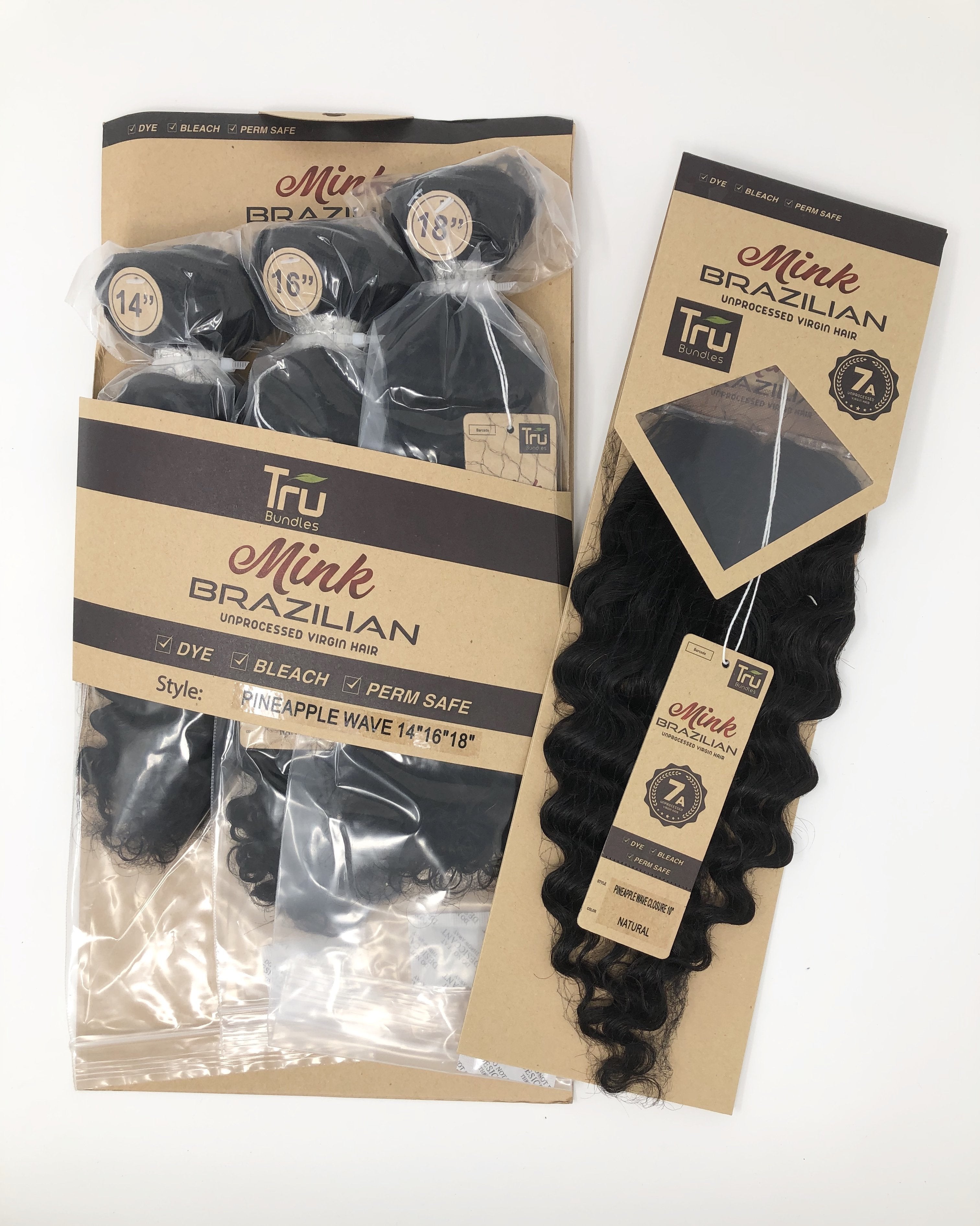 Tru Mink Brazilian Unprocessed Virgin Hair + Lace Part Closure - Pineapple Wave