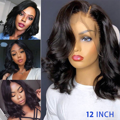 Amella Hair 1B Color Side Part Bob Wigs 13X4 Lace Front Human Hair Wig ...