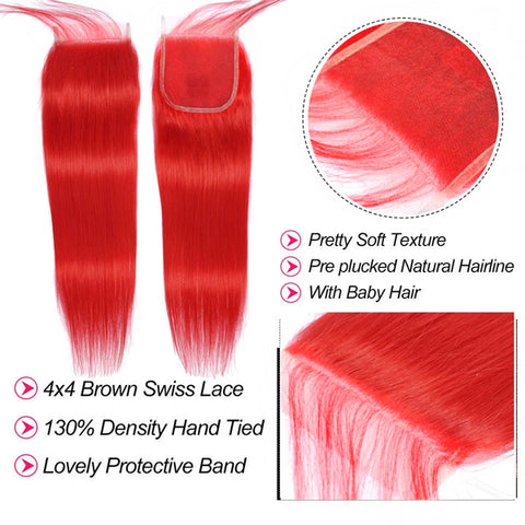 Red hair bundles with frontal straight transparent lace hot selling