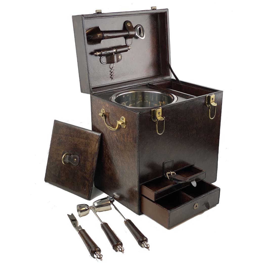 Ricci Argentieri Leather Bar Box with Tools