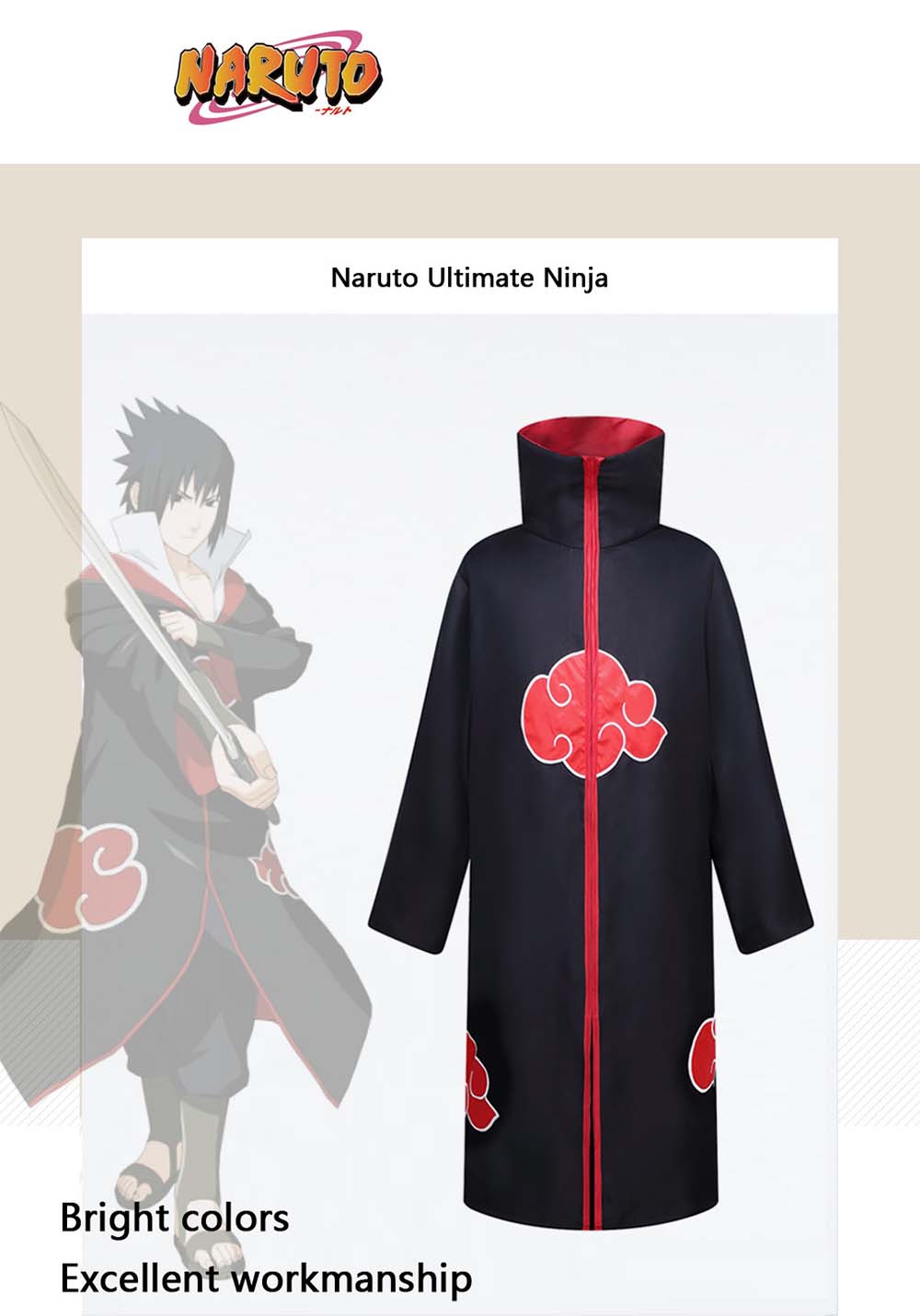 Anime Naruto Uchiha Itachi Cool Akatsuki Cloak Halloween Cosplay Costu
