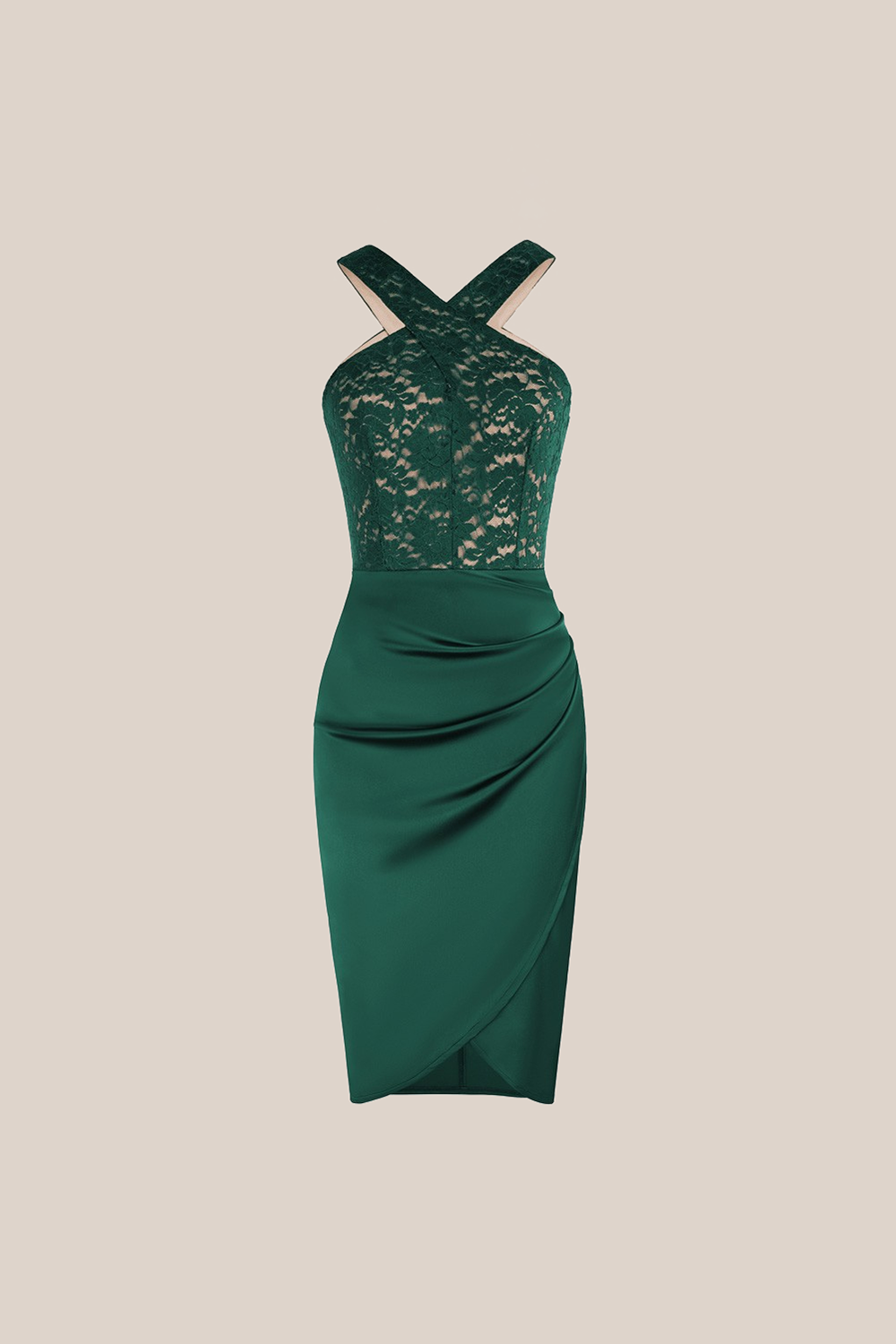 Lace Patchwork Ruched Hem Party Dress - Green