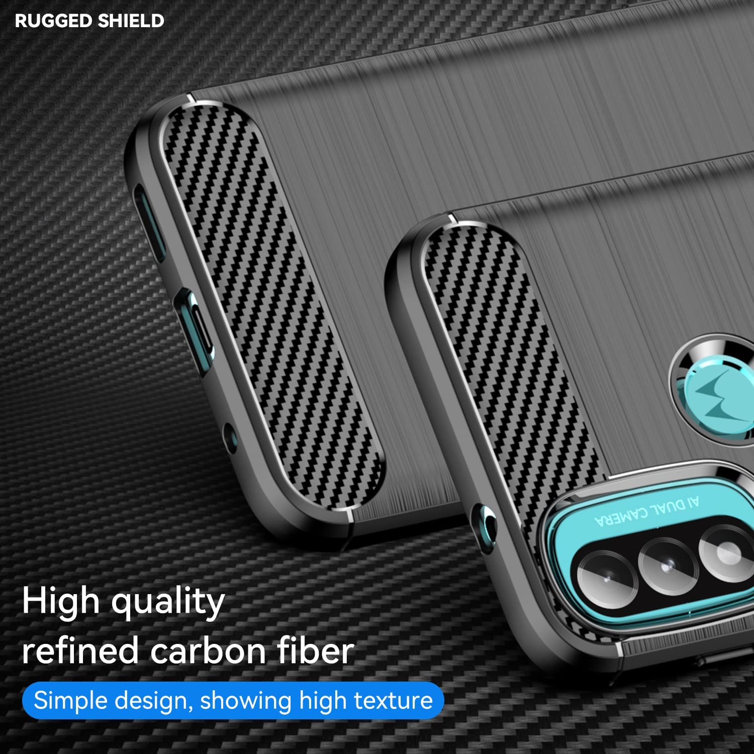 Motorola Moto E20 Slim Soft Flexible Carbon Fiber Brush Metal Style TPU Case