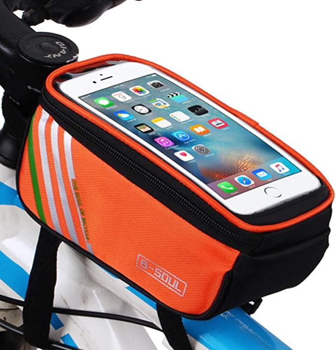 Bike Phone Mount Bag, Cycling Waterproof Front Frame Top Tube Handlebar Touch Screen Holder Bicycle Pouch Case