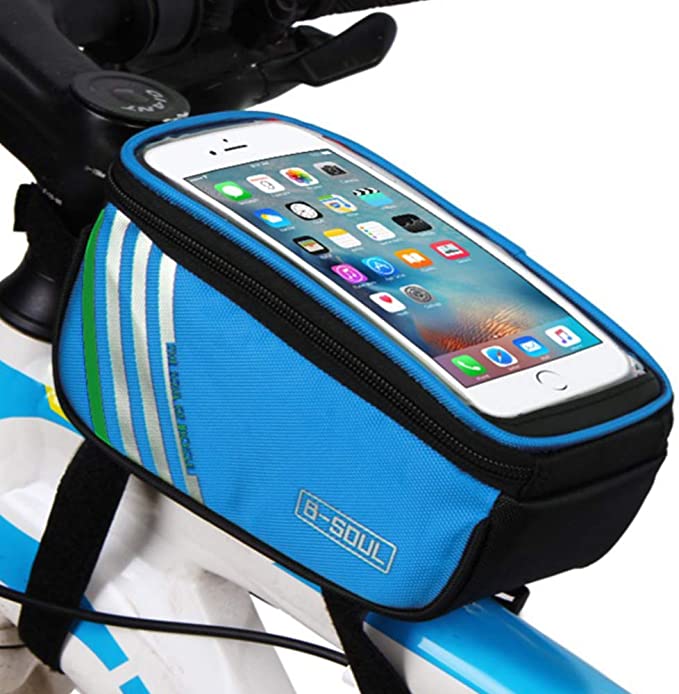 Bike Phone Mount Bag, Cycling Waterproof Front Frame Top Tube Handlebar Touch Screen Holder Bicycle Pouch Case