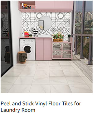 Peel and stick vinyl floor tiles for laundry room