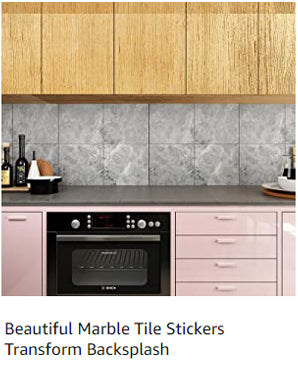 Beautiful marble tile stickers transform backsplash