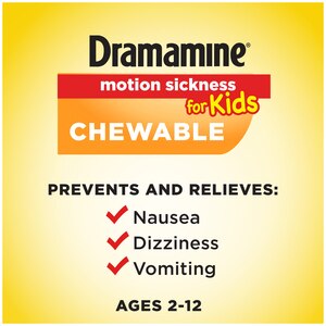 Dramamine Chewable Motion Sickness Relief for Kids, Grape, 8 CT