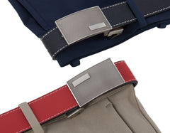 Tonywell Mens Dress Belt Leather Reversible Black Red Removable Rotated Buckle