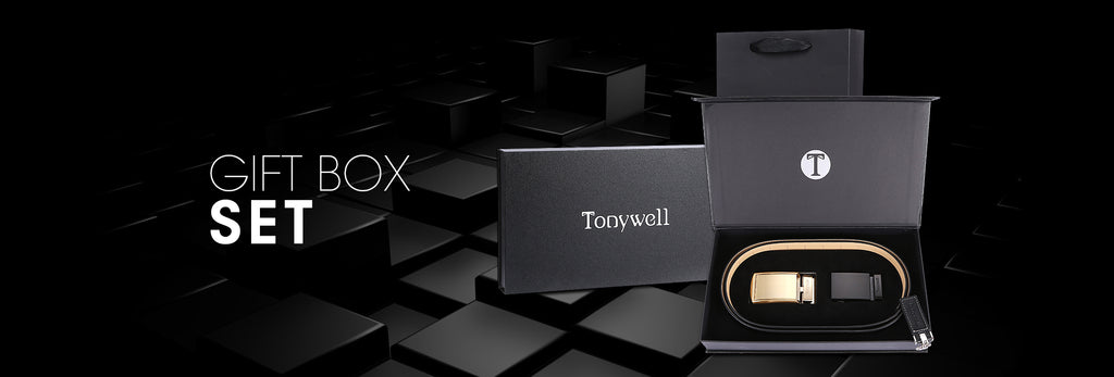 Tonywell Mens Leather Ratchet Belt 35mm Belt with Distinctive Buckle Gift Box Sets