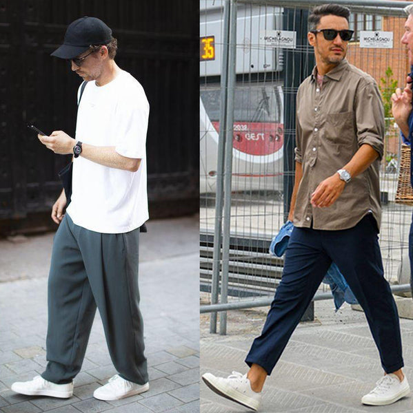 How do men wear white sneakers in the summer dress pants Tonywell style