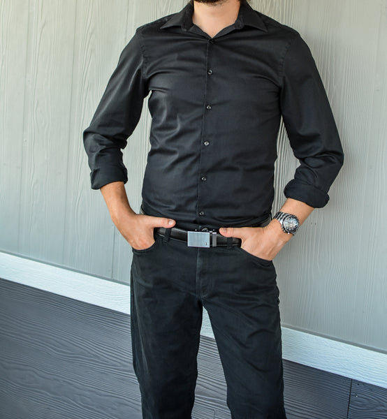 funeral attire men black color outfit shirt belt pants
