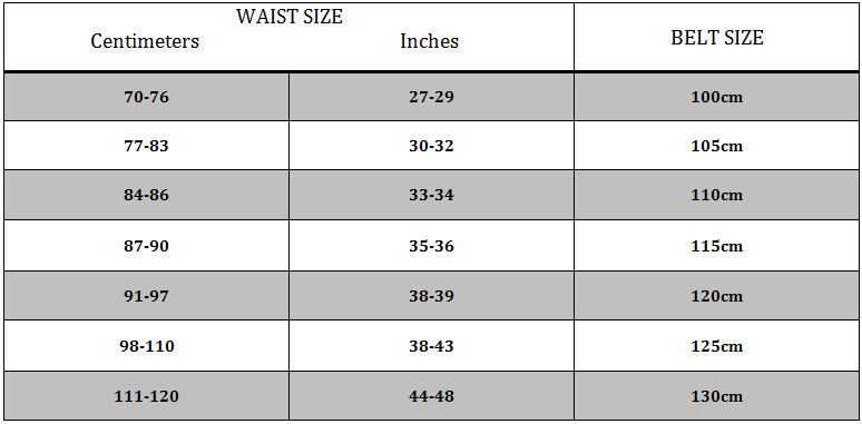 belt size chart guide