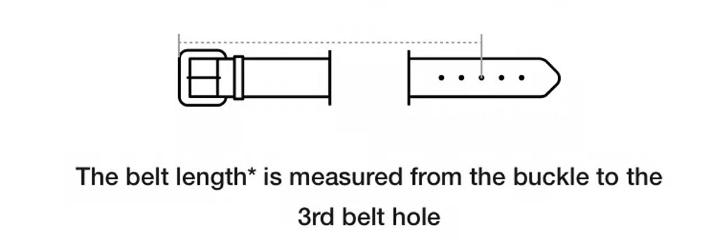 measure belt length from tips to 3rd hole