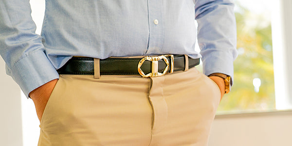 office outfit black leather ratchet belts for men