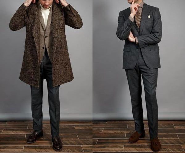 terms for suit overlapping long woven coat