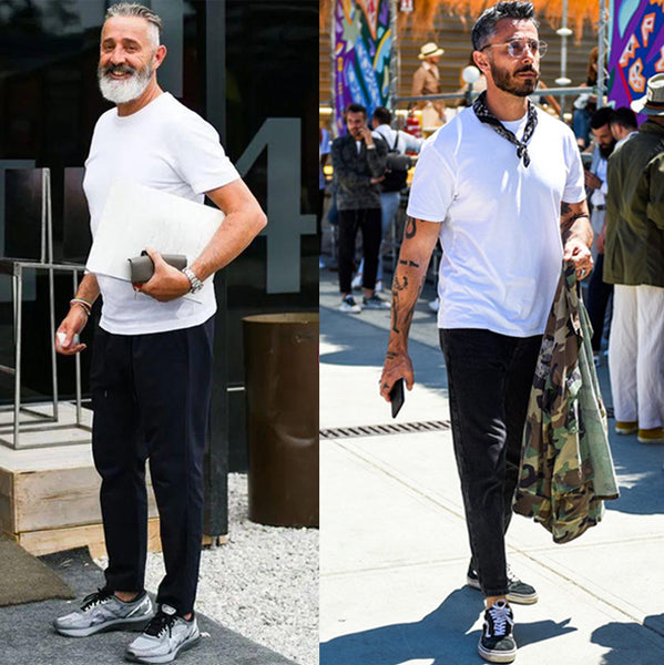 white t-shirt black pants black shoes for men summer clean look
