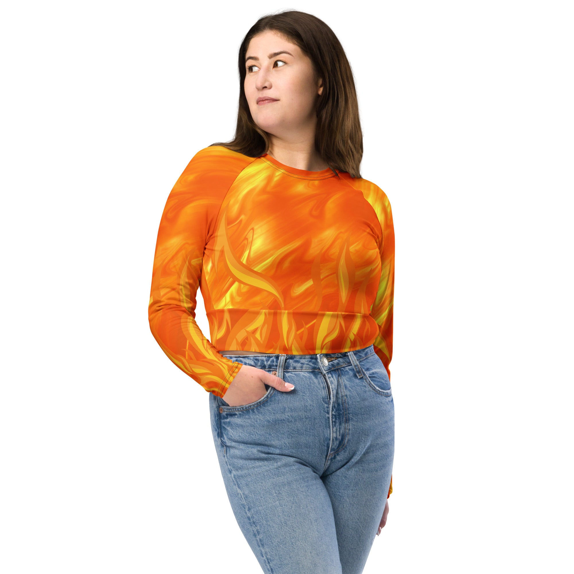 Brilliant Flames long-sleeve crop top