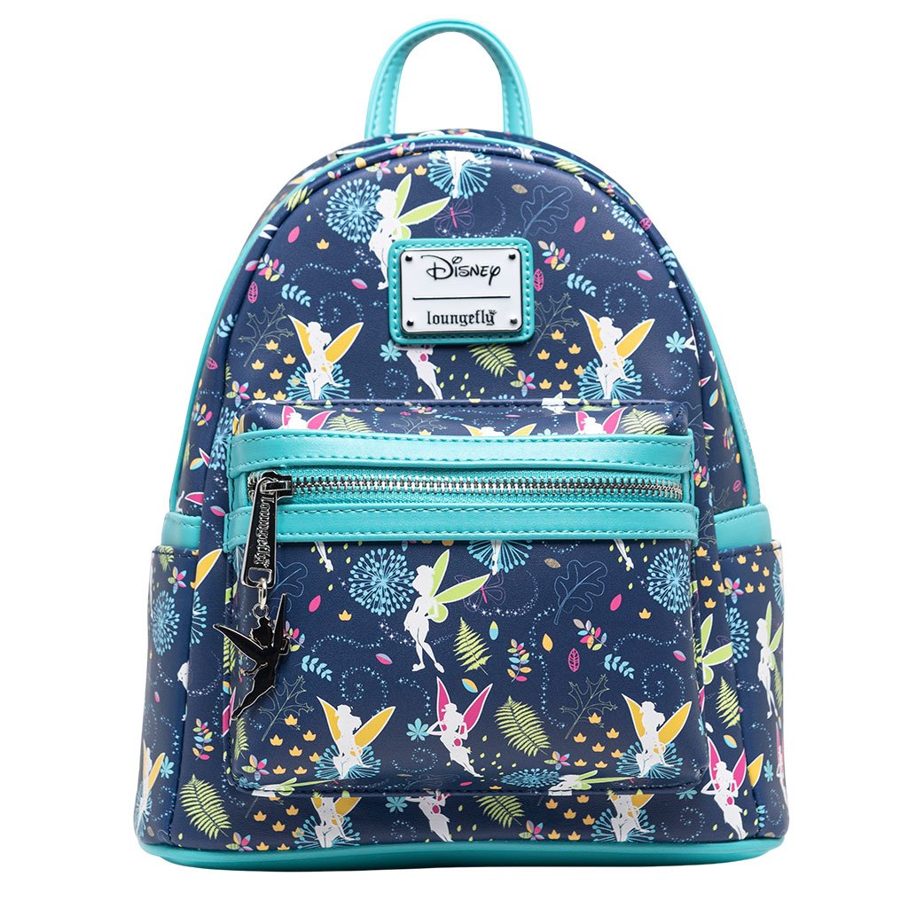 707 Street Exclusive - Loungefly Disney Tinkerbell Glow in the Dark Allover Print Mini Backpack w/ Teal Straps