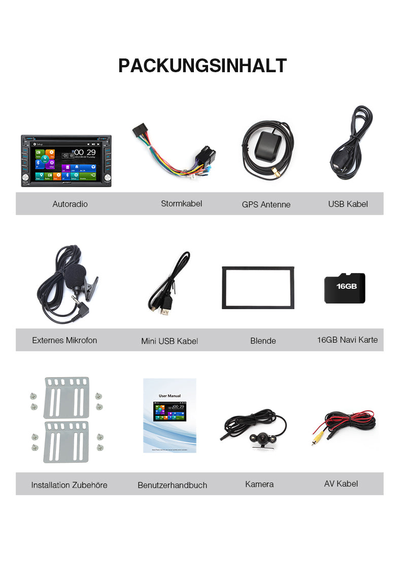 Pumpkin 2Din Universal Indash Autoradio mit 6.2 Zoll Touchscreen Navi Bluetooth CD Player Rückfahrkamera