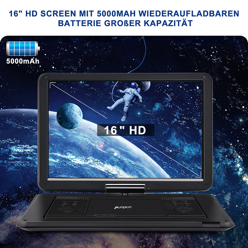 16 Zoll Großbildschirm HD Tragbarer Auto DVD Player