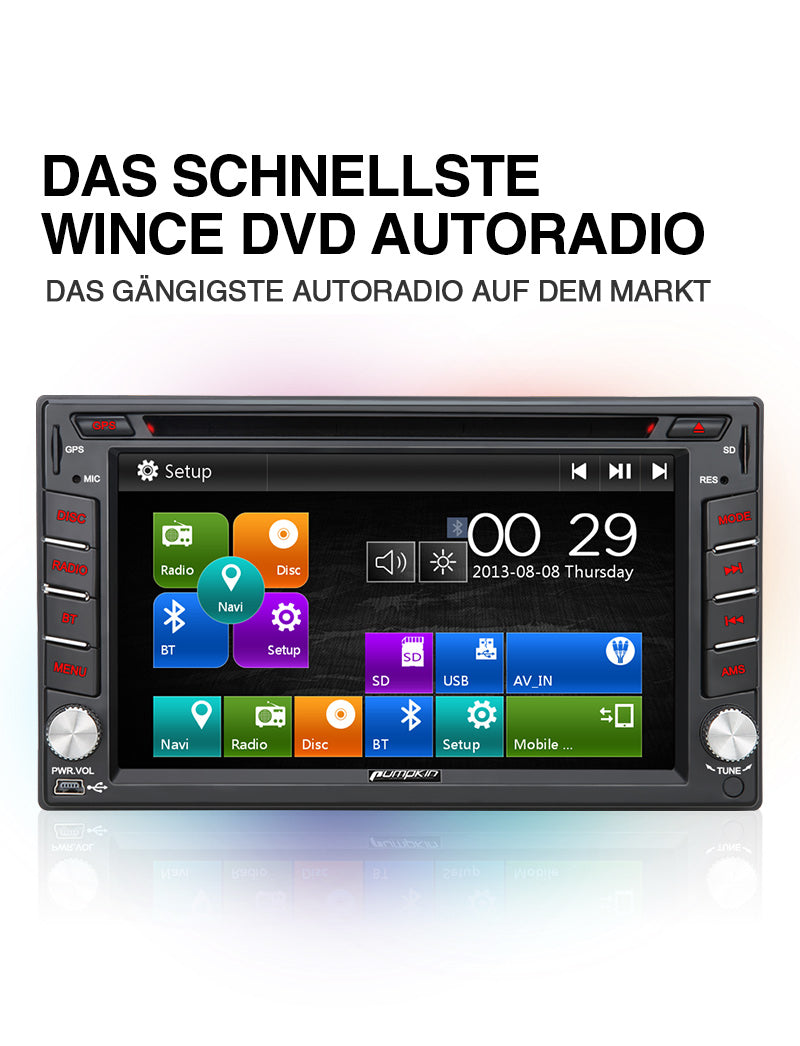 Pumpkin 2Din Universal Indash Autoradio mit 6.2 Zoll Touchscreen Navi Bluetooth CD Player Rückfahrkamera