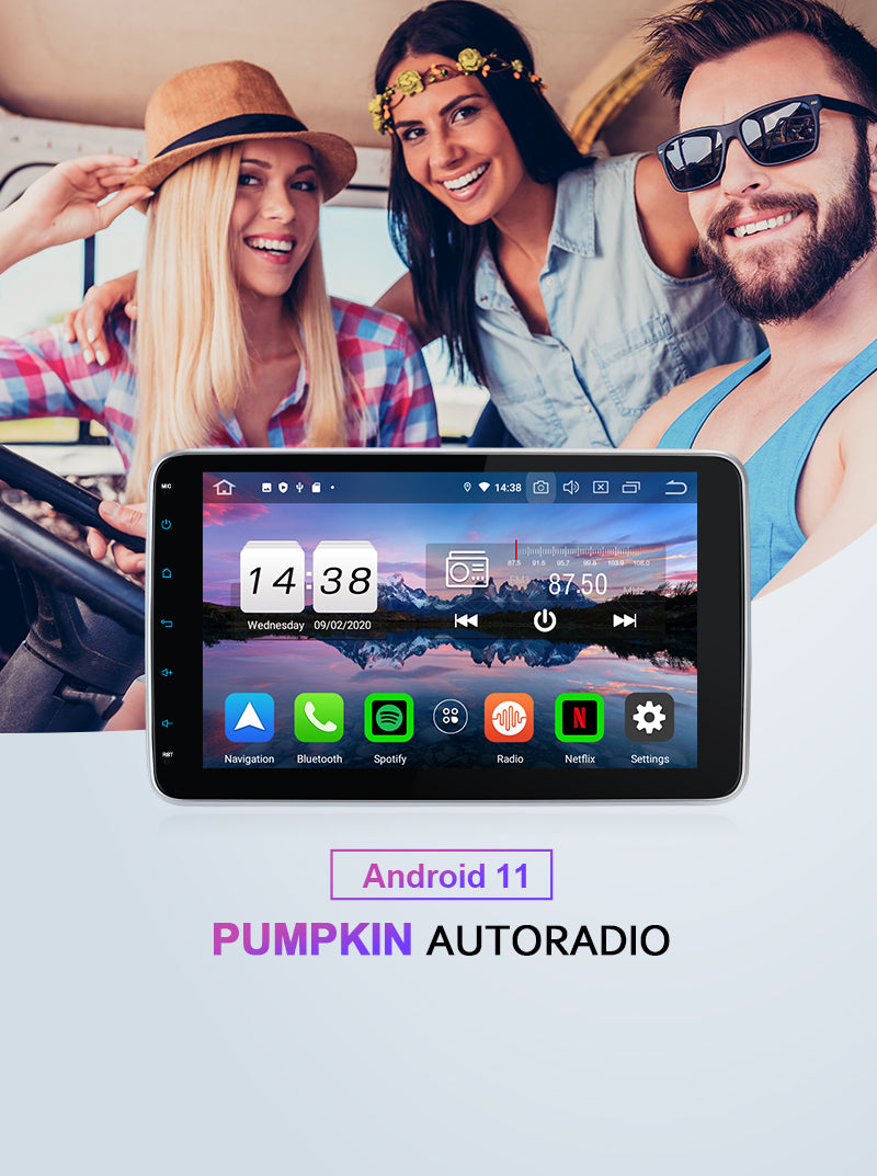 pumpkin 10.1 inch 1 Din touchscreen Android 11 car radio
