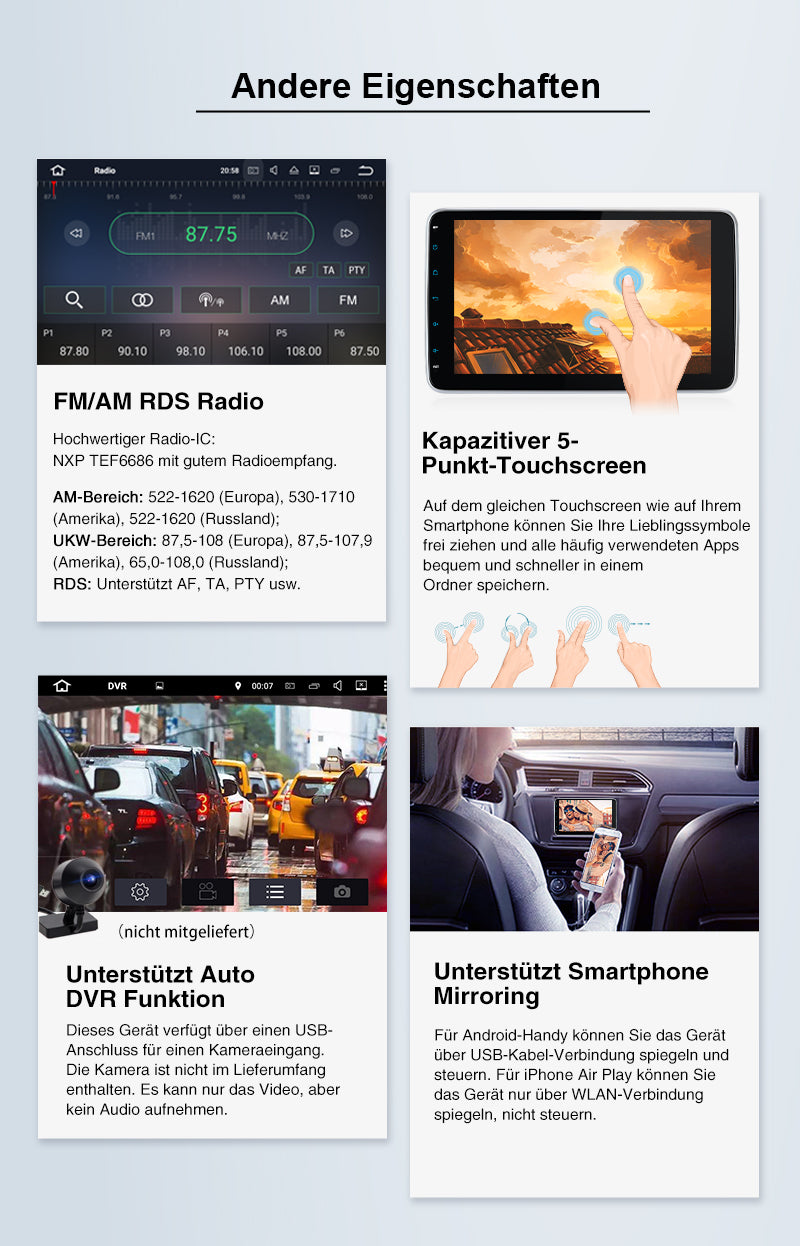 pumpkin 10.1 inch 1 Din touchscreen Android 11 car radio